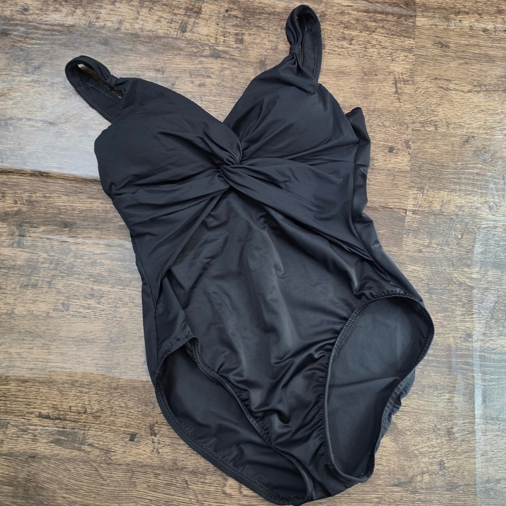MIRACLESUIT One Piece Swimsuit Womens 14 Black Twist Front Shaping 61983